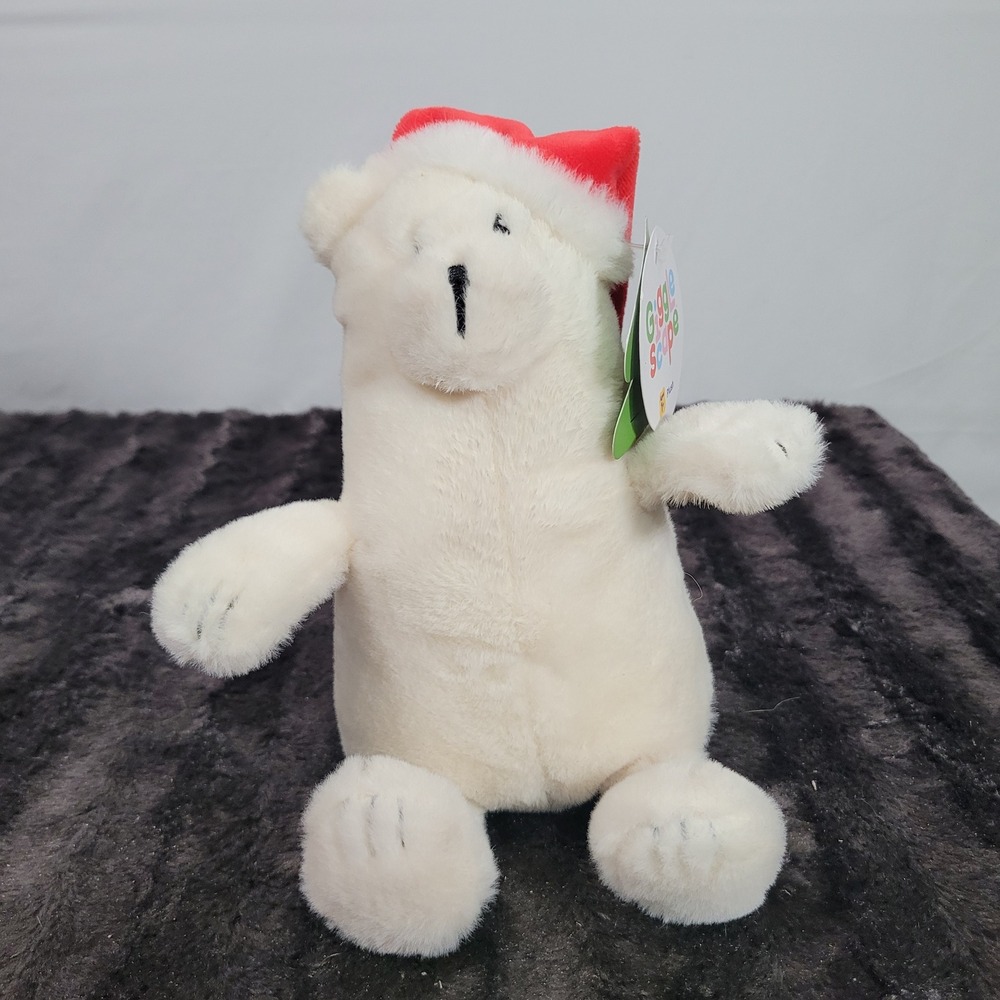 Giggle Scape Christmas Polar Bear Plush White Stuffed Animal Santa Hat NWT 9in
